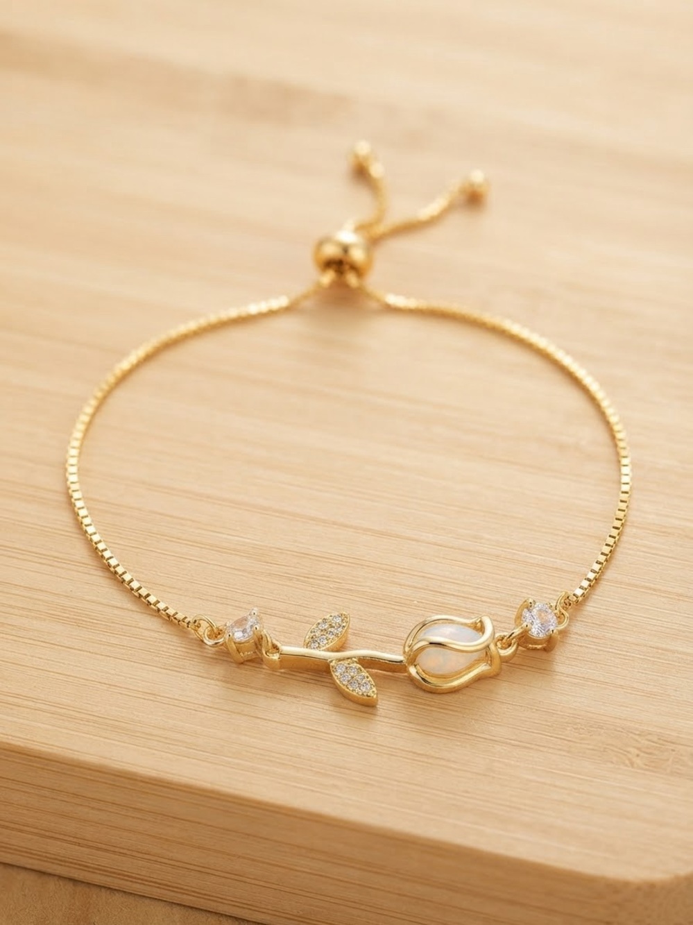 Gold Rose Motif Adjustable Bracelet - Women Jewelry